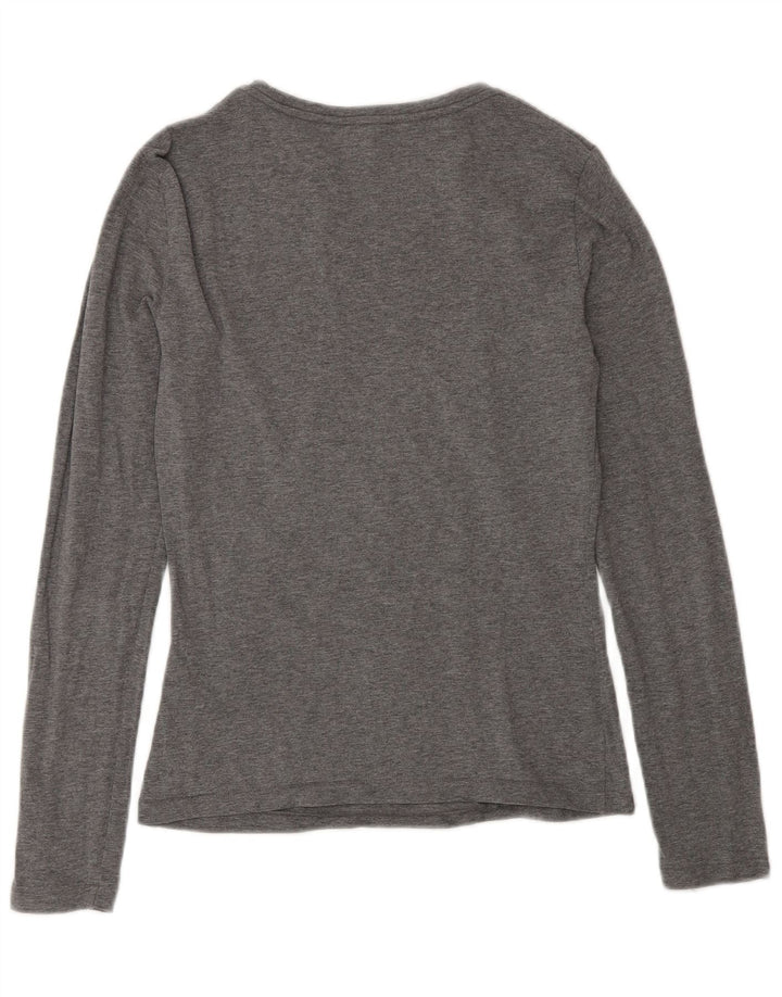 Armani Jeans Dame Grafisk Top Langærmet UK 12 Medium Grå Bomuld