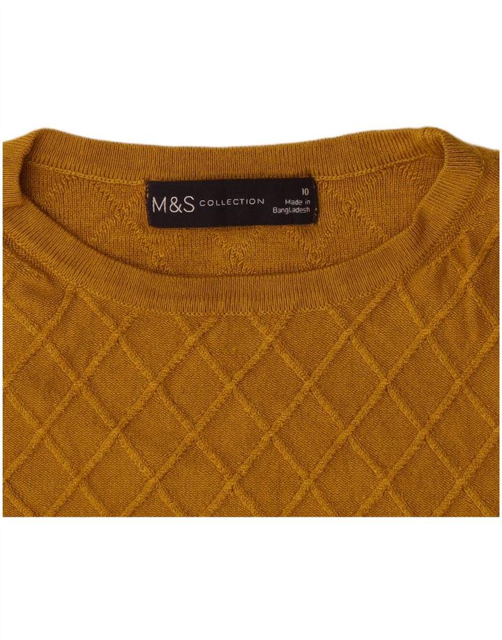 Marks & Spencer Womens Crew Neck Jumper Sweater UK 10 Small Yellow Check