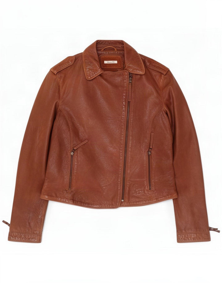 Женская байкерская кожаная куртка Massimo Dutti UK 10, маленькая коричневая
