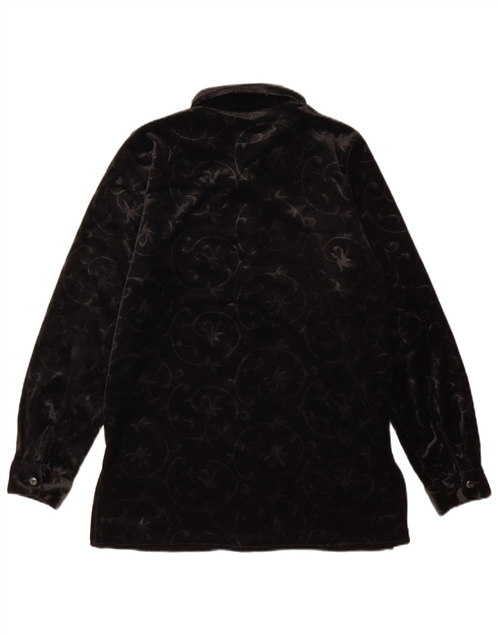 Vintage Womens Velour Shirt Blouse UK 12 Medium Black Paisley Polyester