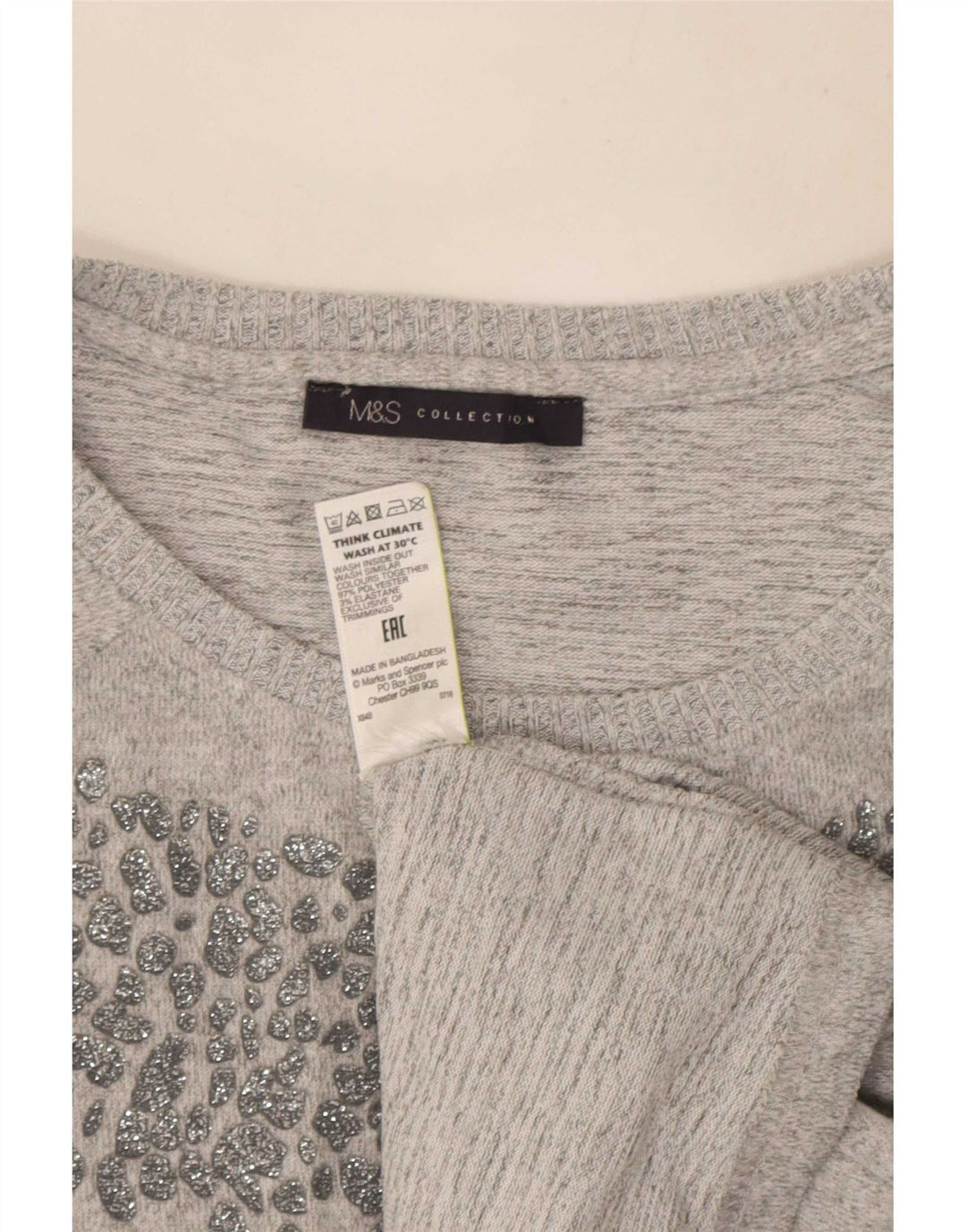Marks & Spencer Dame Langærmet Tunika Top UK 16 Stor Grå Polyester