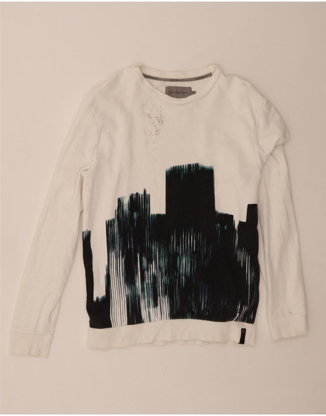 CALVIN KLEIN JEANS Mens Graphic Sweatshirt Jumper Medium White Cotton