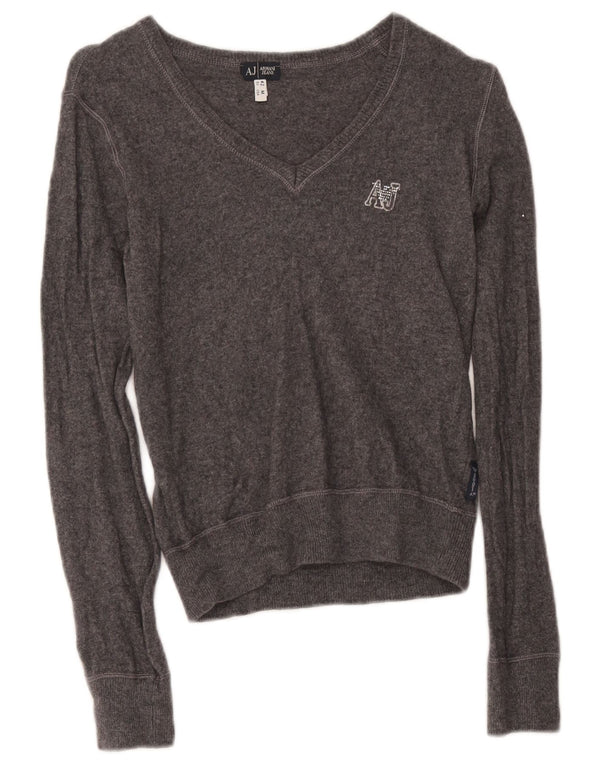 Armani Jeans Damen Crop V-Ausschnitt Pullover Pullover UK 12 Mittelgraue Viskose