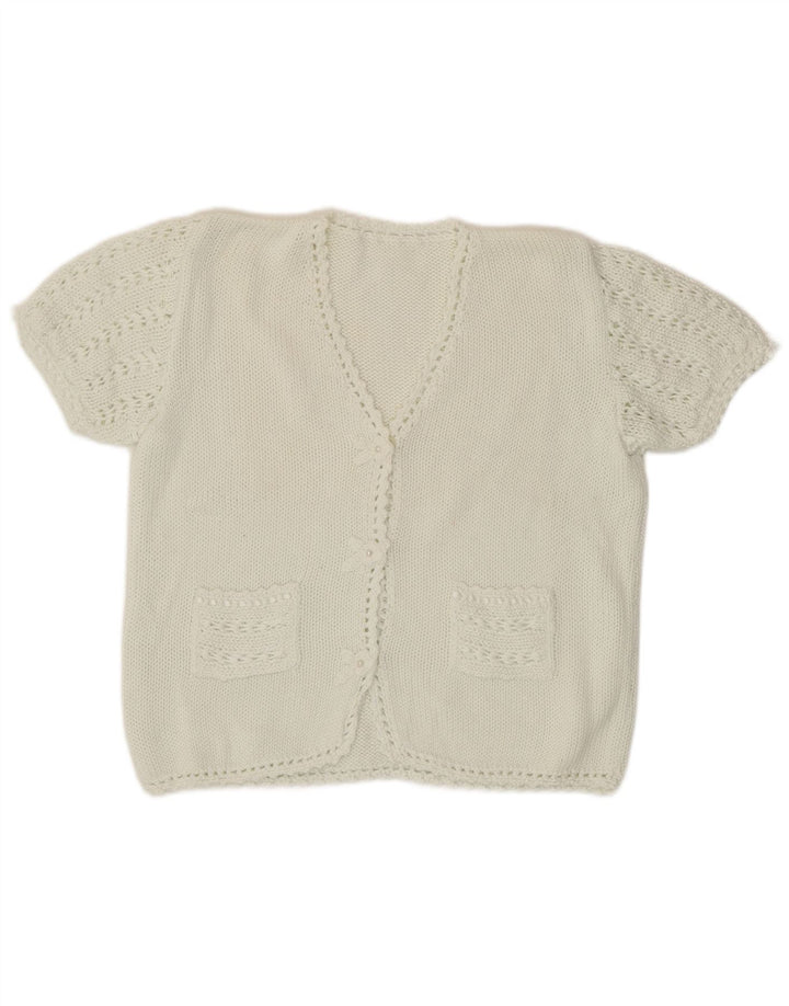 Vintage Womens Short Sleeve Cardigan Sweater UK 12 Medium White