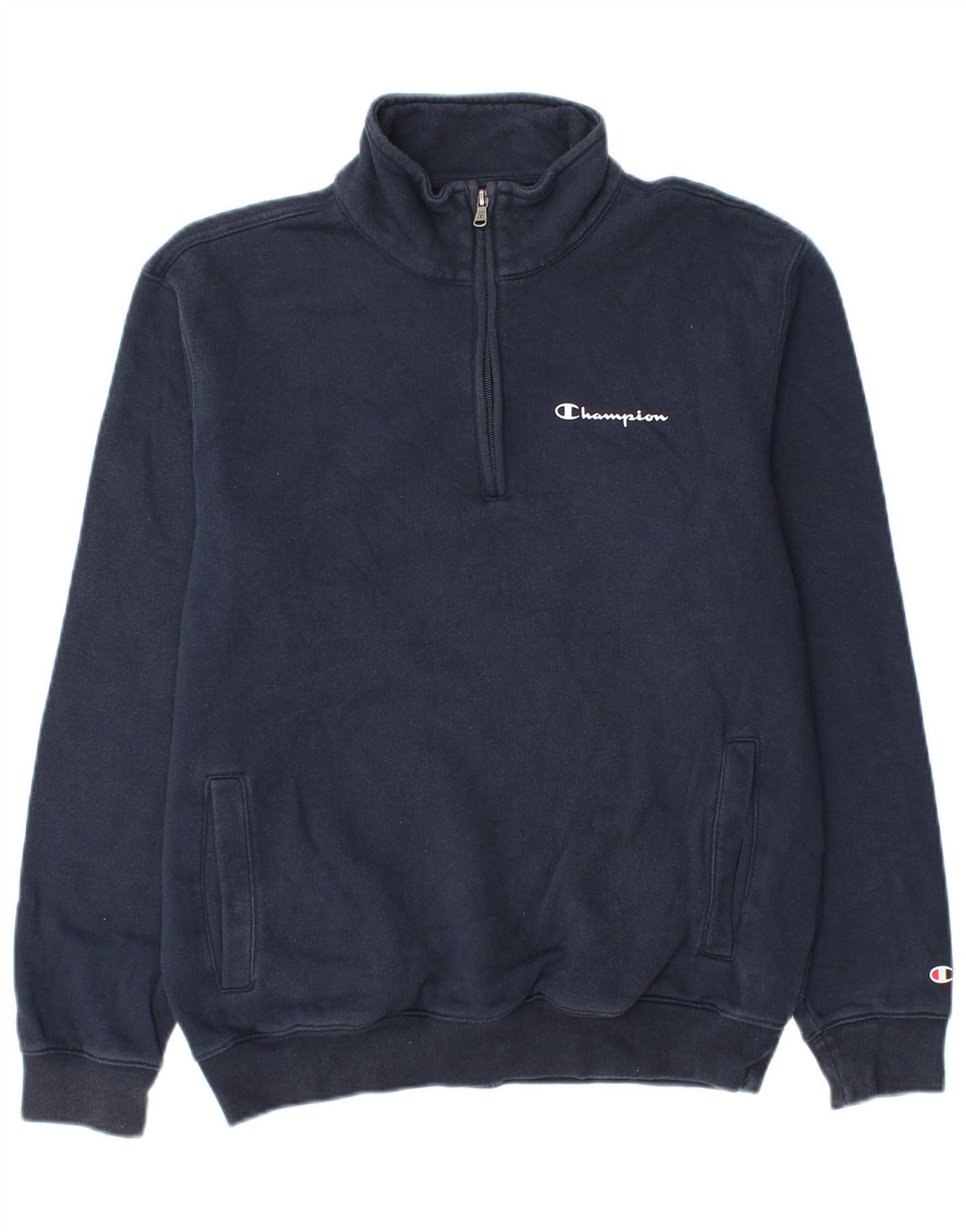 Champion Mens Zip Neck Sweatshirt Jumper Small Navy Blue Cotton