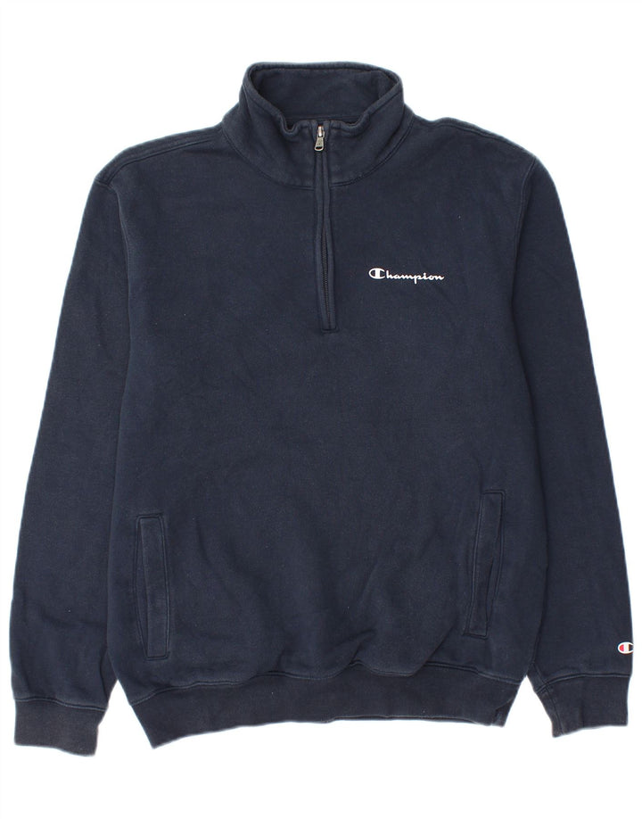 Champion Mens Zip Neck Sweatshirt Jumper Small Navy Blue Cotton