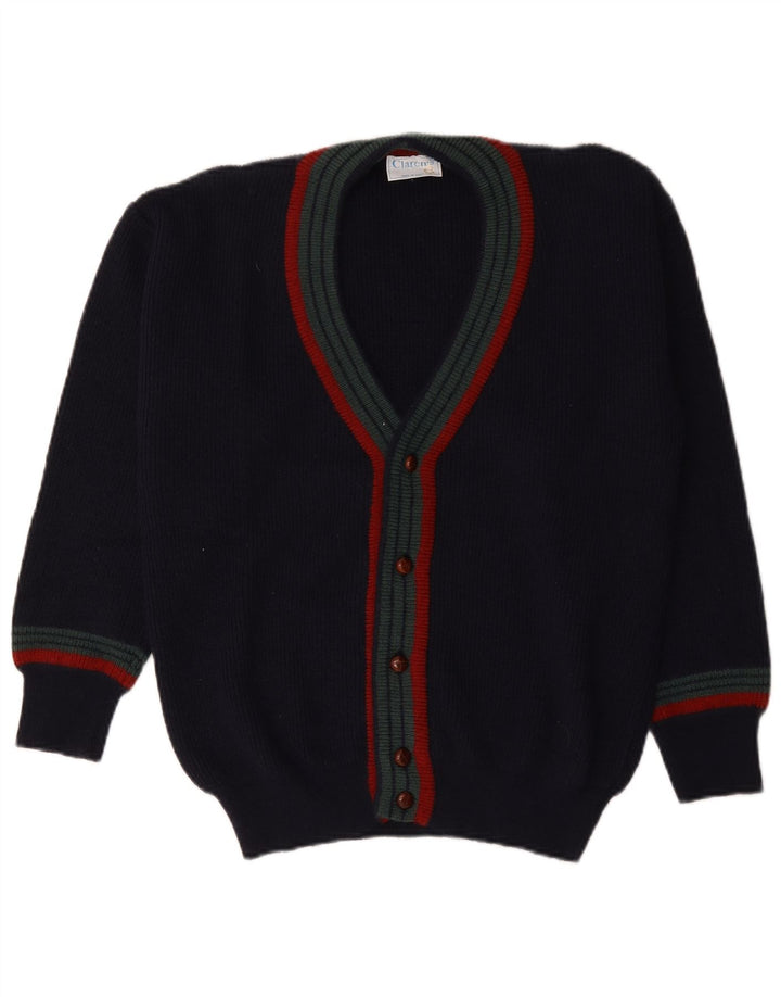 Vintage Mens Cardigan Sweater IT 48 Medium Navy Blue Striped Wool
