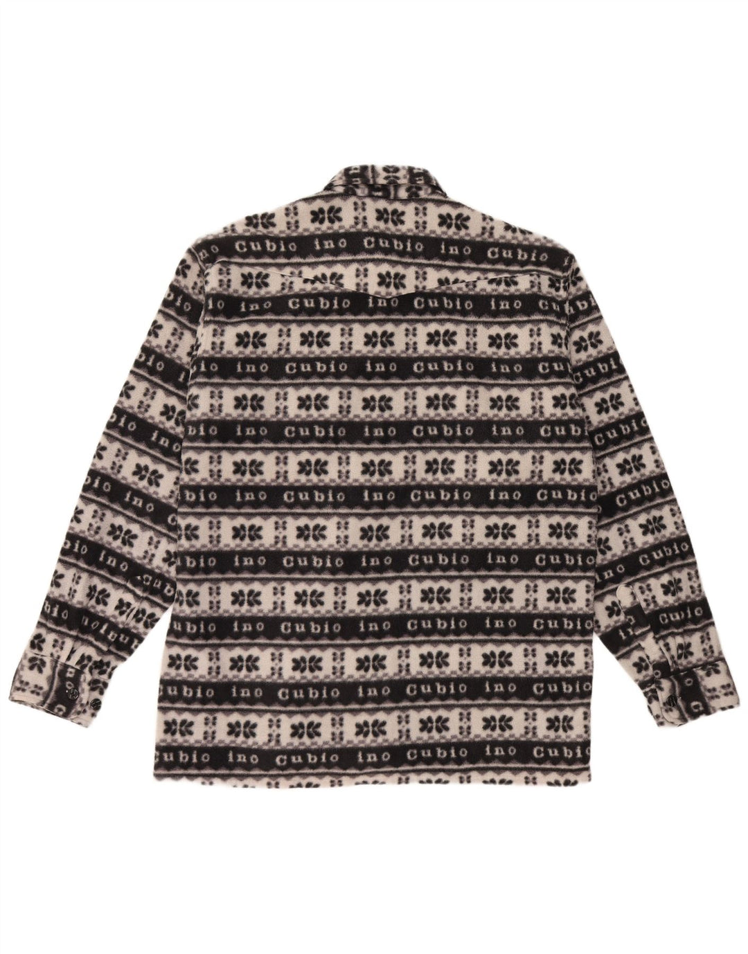 Vintage Mens Fleece Shirt Large Black Fair Isle Polyester