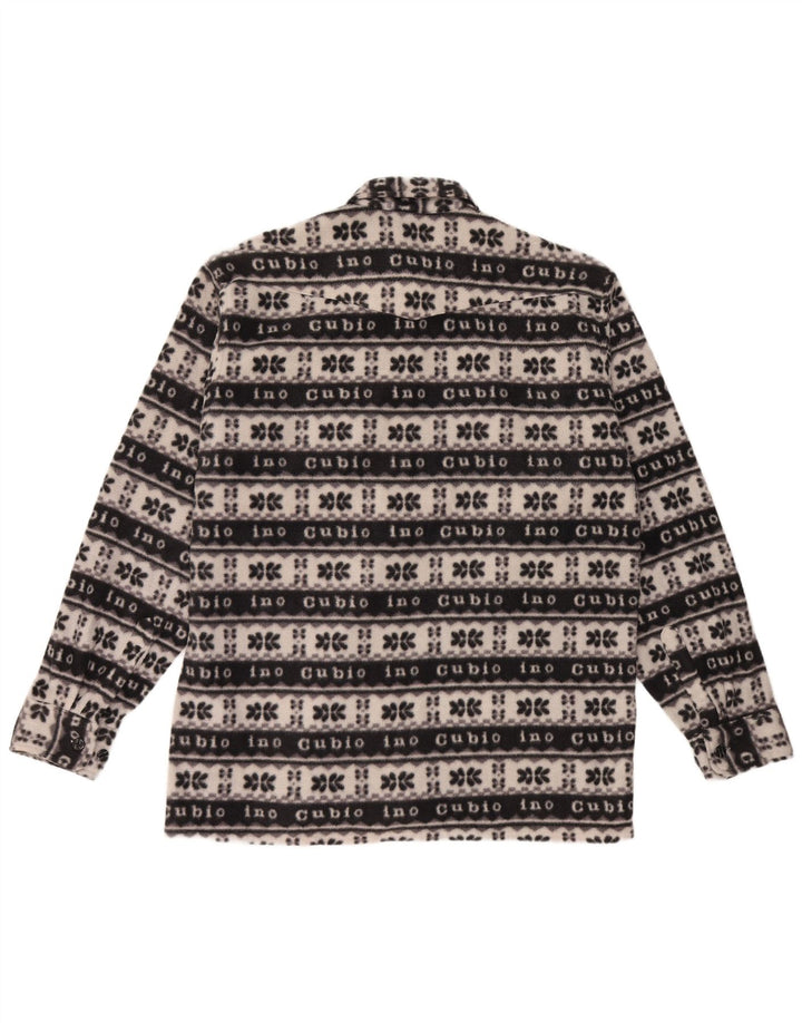 Vintage Mens Fleece Shirt Large Black Fair Isle Polyester