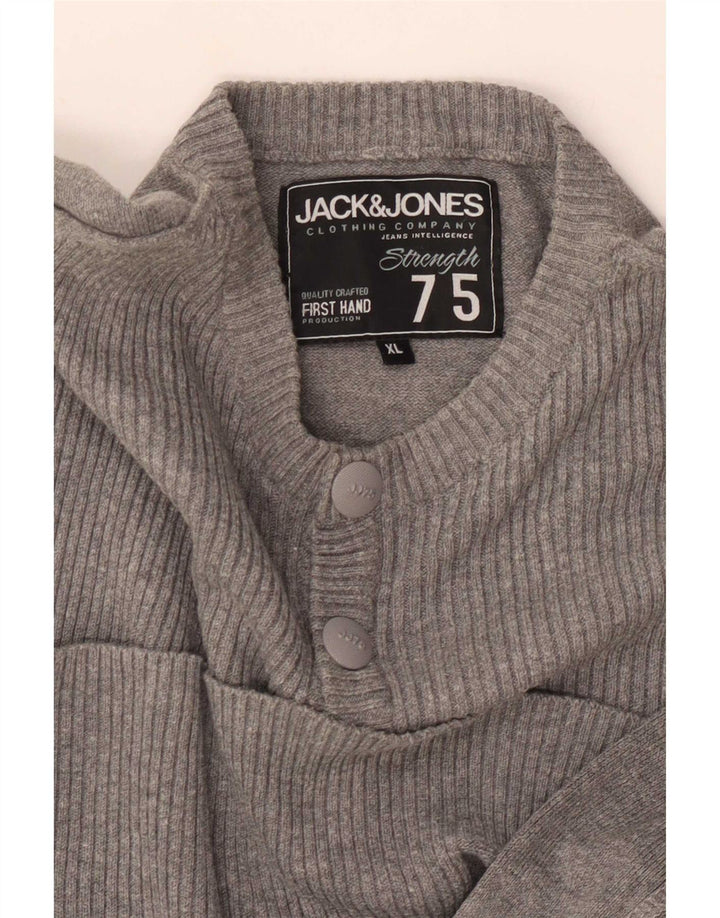 Jack & Jones Herren-Pullover mit Knopfkragen, XL, Grau