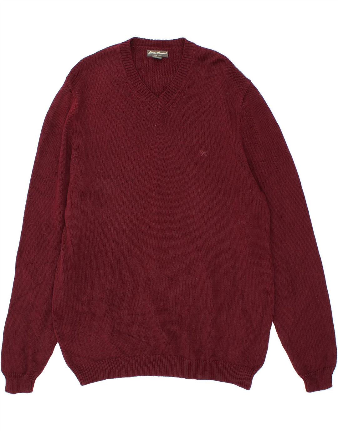 EDDIE BAUER Mens Tall V-Neck Jumper Sweater XL Burgundy Cotton Vintage Eddie Bauer and Second-Hand Eddie Bauer from Messina Hembry 