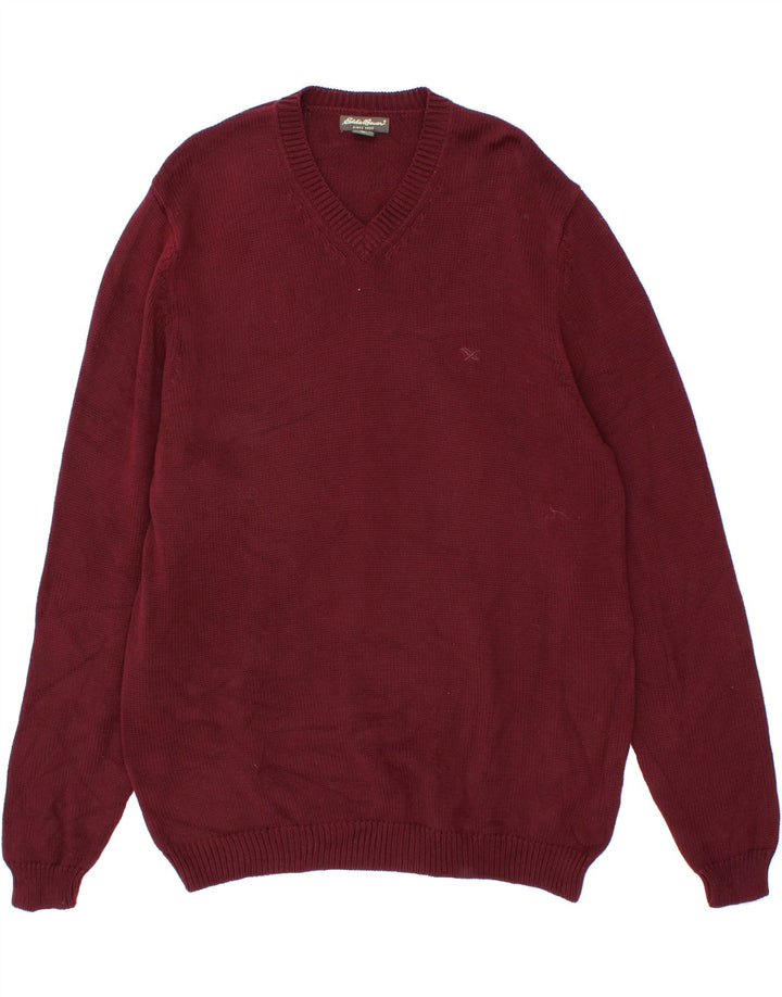 EDDIE BAUER Mens Tall V-Neck Jumper Sweater XL Burgundy Cotton Vintage Eddie Bauer and Second-Hand Eddie Bauer from Messina Hembry 