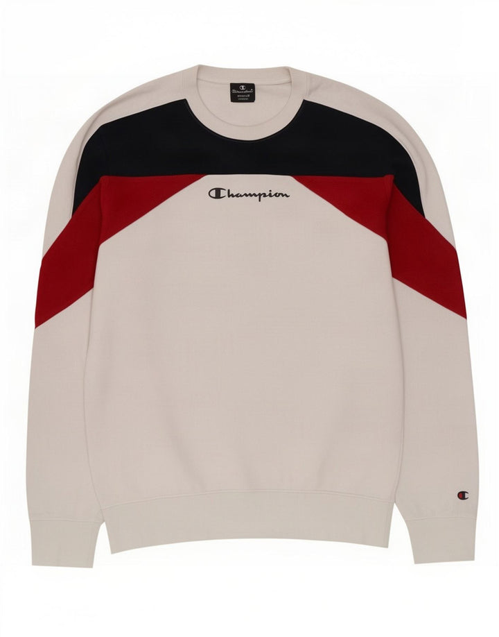 Champion Mens Sweatshirt Jumper Medium White Colourblock Cotton