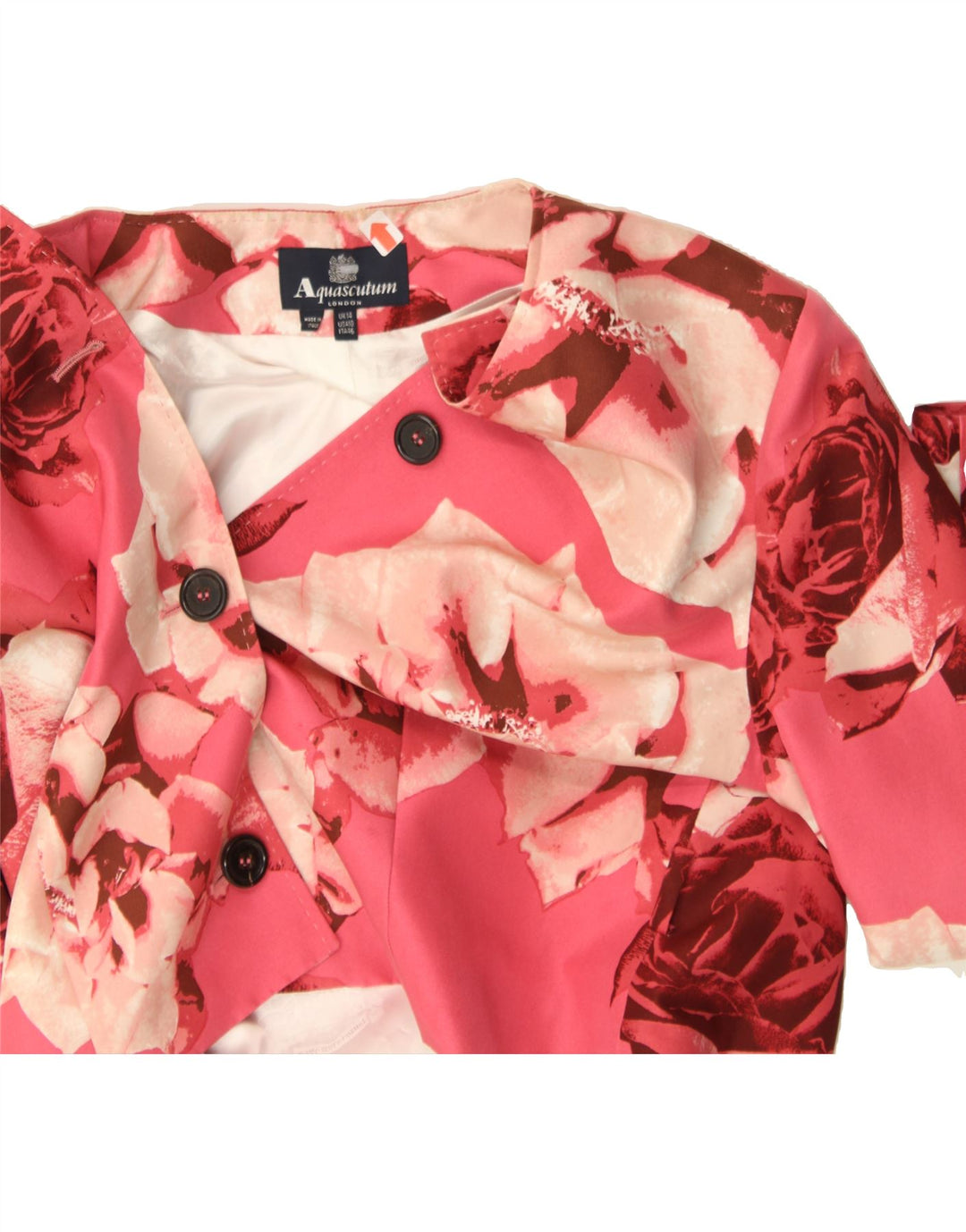 AQUASCUTUM Womens 4 Button Blazer Jacket UK 14 Medium Pink Floral Silk Vintage Aquascutum and Second-Hand Aquascutum from Messina Hembry 