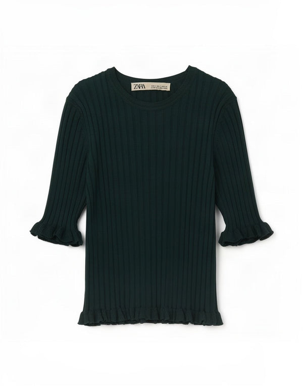 Bluză Crop Top Femei Zara UK 8 Small Green Viscose