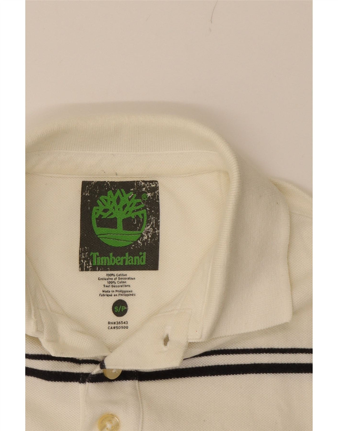 TIMBERLAND Mens Polo Shirt Small Off White Striped Cotton Vintage Timberland and Second-Hand Timberland from Messina Hembry 