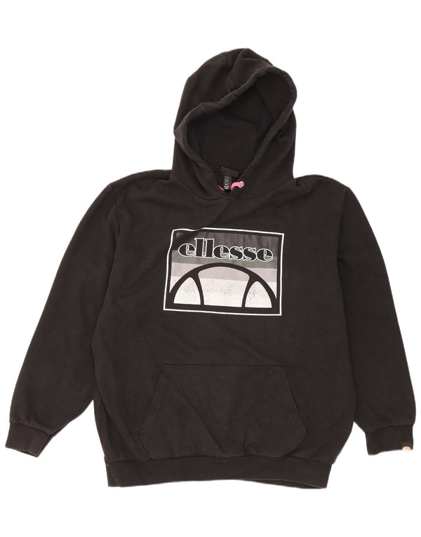 Ellesse Womens Graphic Oversized Hoodie Jumper UK 16 Large Black Cotton