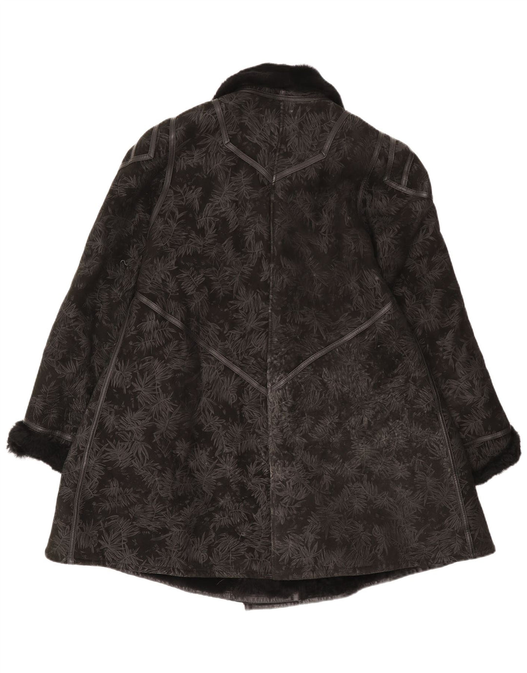 Vintage Damen Shearling Mantel IT 44 Medium Black Floral Shearling