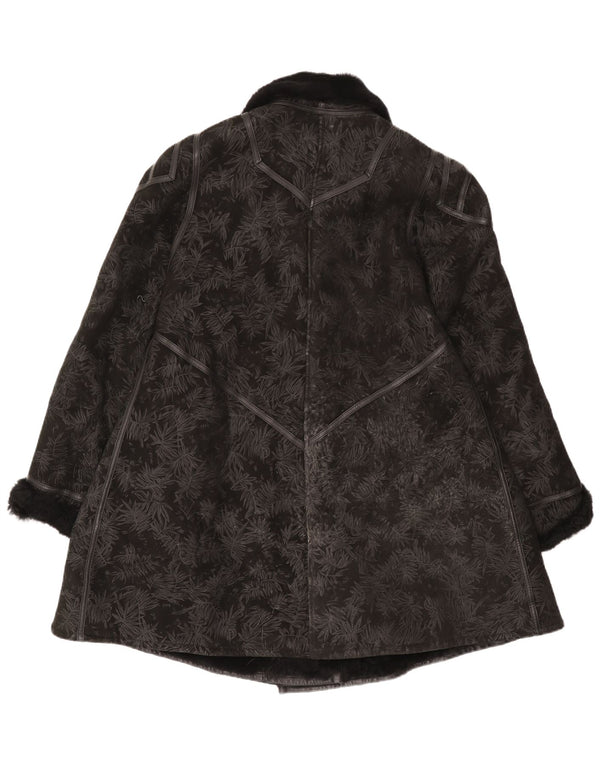 Vintage Dame Shearling Coat IT 44 Medium Black Floral Shearling