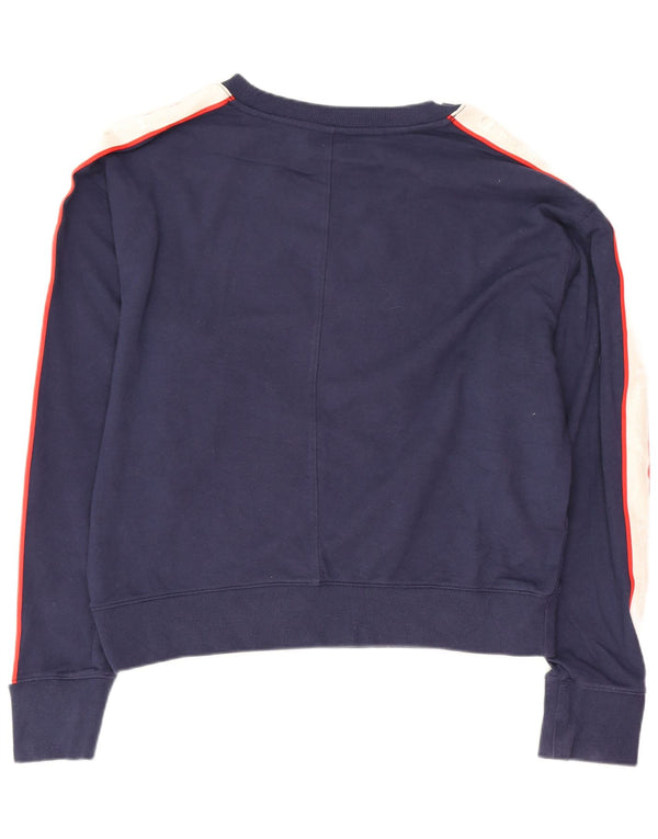 Champion Womens Crop Sweatshirt Jumper UK 14 Large Navy Blue Colourblock