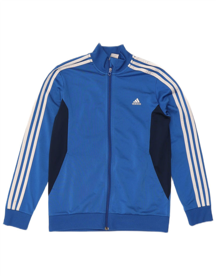 ADIDAS Boys Tracksuit Top Jacket 13-14 Years Blue Colourblock Polyester