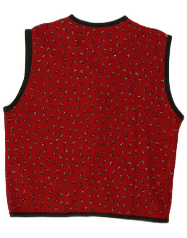 Naj Oleari Womens Sleeveless Cardigan Sweater UK 16 Large Red Spotted