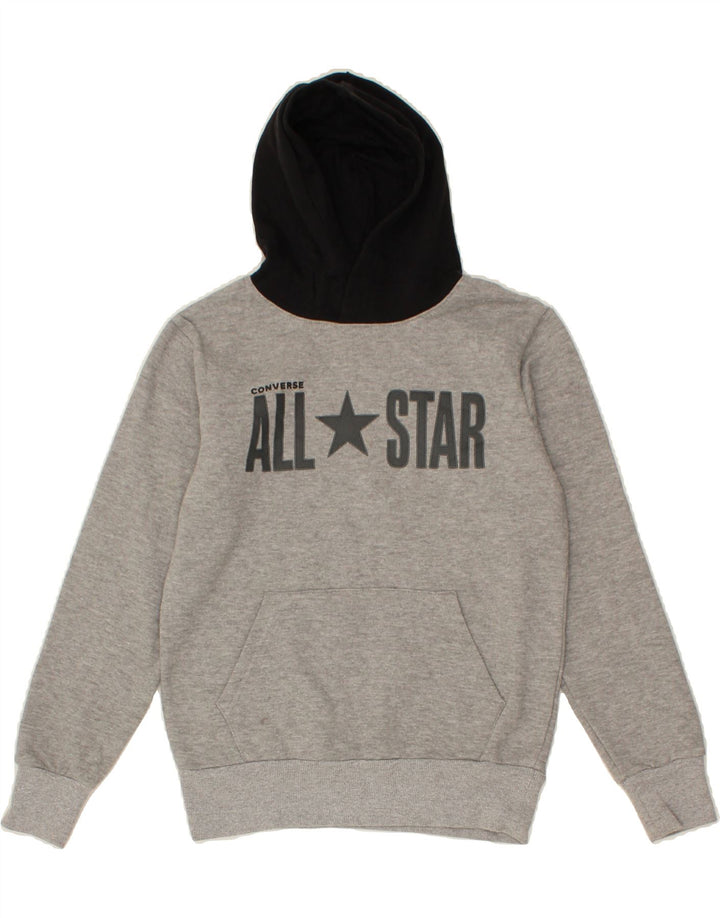 CONVERSE Boys Graphic Hoodie Jumper 10-11 Years Medium Grey Cotton Vintage Converse and Second-Hand Converse from Messina Hembry 