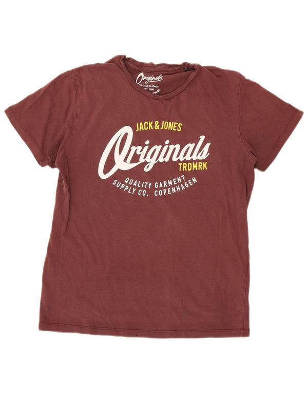 Jack & Jones Mens Graphic T-Shirt Top Medium Burgundy Cotton