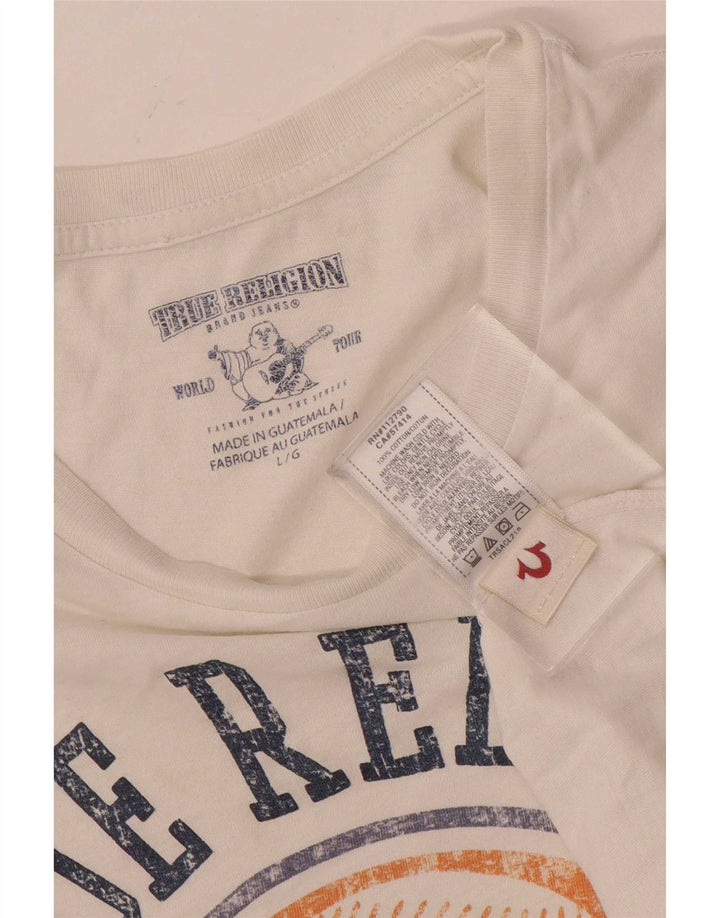 True Religion Mens Graphic T-Shirt Top Large White Cotton
