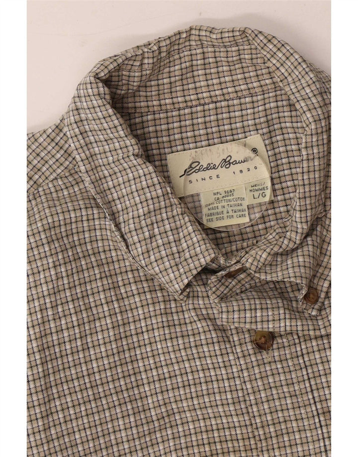 Eddie Bauer Mens Shirt Large Brown Gingham Cotton