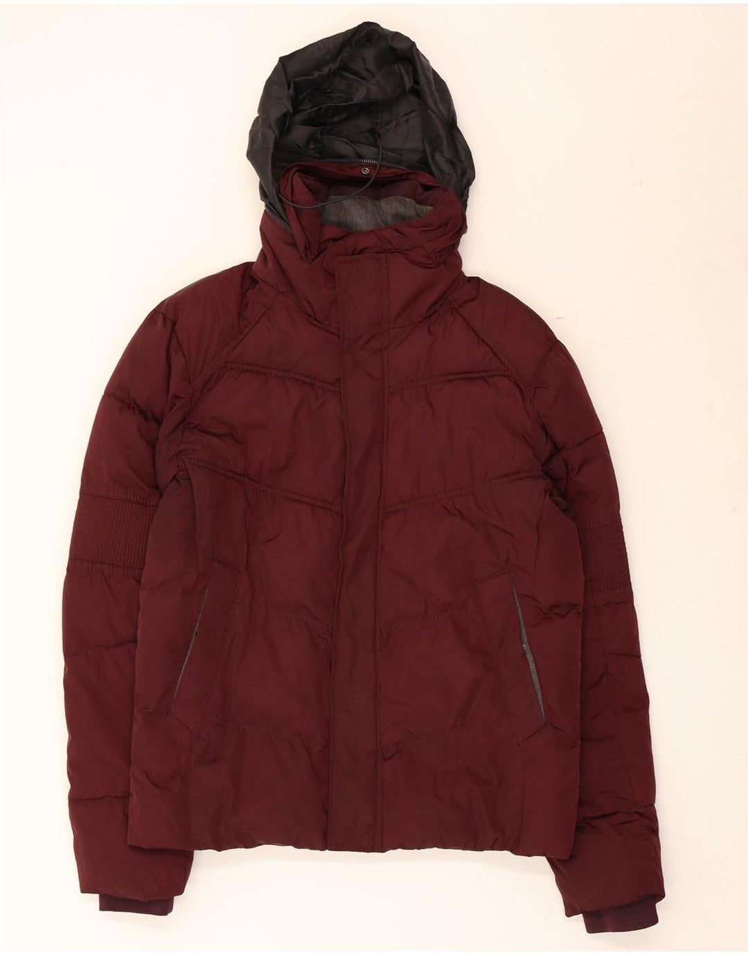 Zara Mens Padded Jacket UK 38 Medium Maroon Polyester