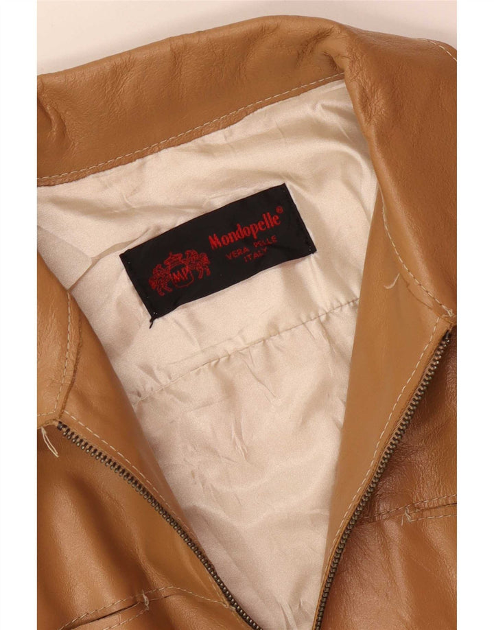 Vintage mujer chaqueta de cuero Reino Unido 8 pequeño beige