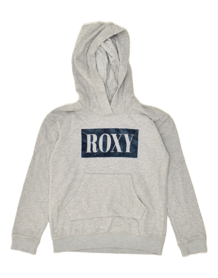 ROXY Girls Graphic Hoodie Jumper 9-10 Years Medium  Grey Cotton | Vintage Roxy | Thrift | Second-Hand Roxy | Used Clothing | Messina Hembry 