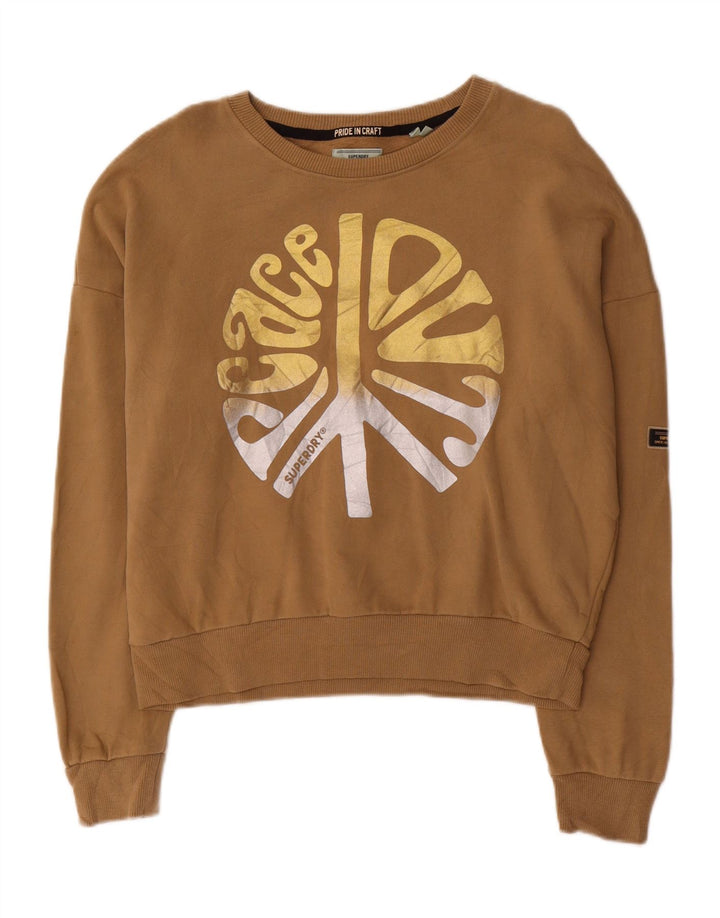 SUPERDRY Womens Graphic Oversized Sweatshirt Jumper UK 12 Medium Brown