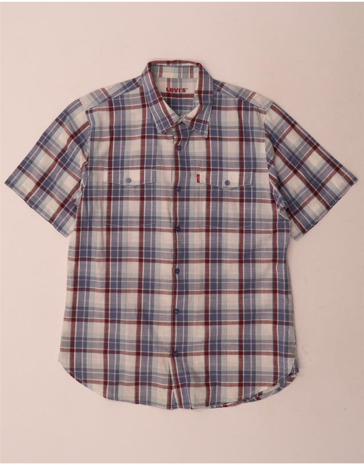 Levi's Mens Short Sleeve Shirt Large Blue Check Cotton