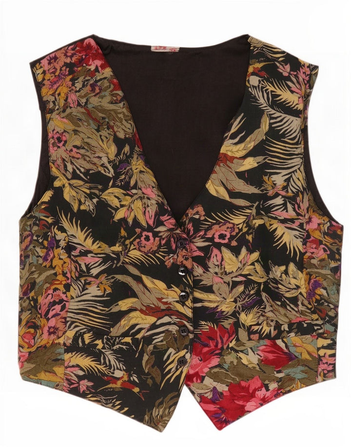 Colete feminino vintage UK 14 médio floral multicolorido