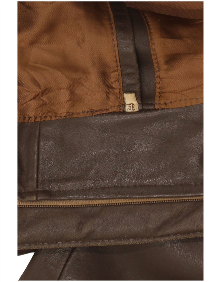 Vintage Mens Military Leather Jacket IT 52 XL Brown