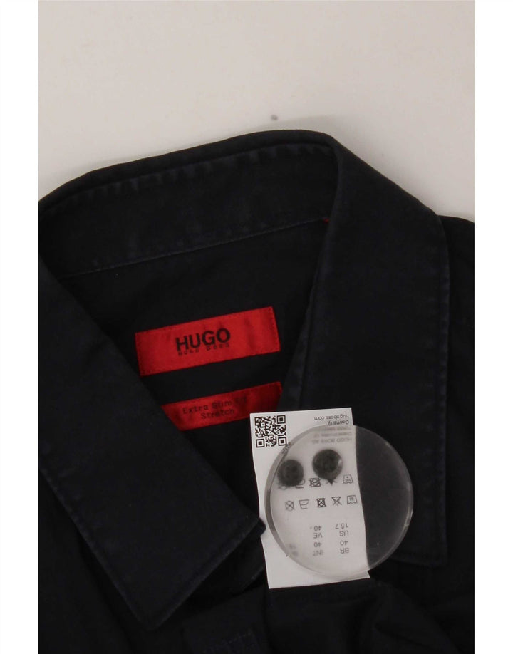 Hugo Boss Herre Extra Slim Fit Skjorte Størrelse 40 Medium Marineblå Bomuld