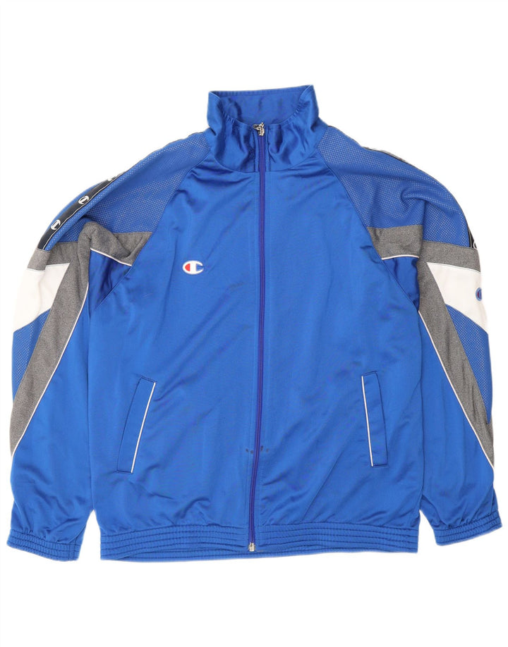 Champion Mens Graphic Tracksuit Top Jacket Large Blue Colourblock Polyester