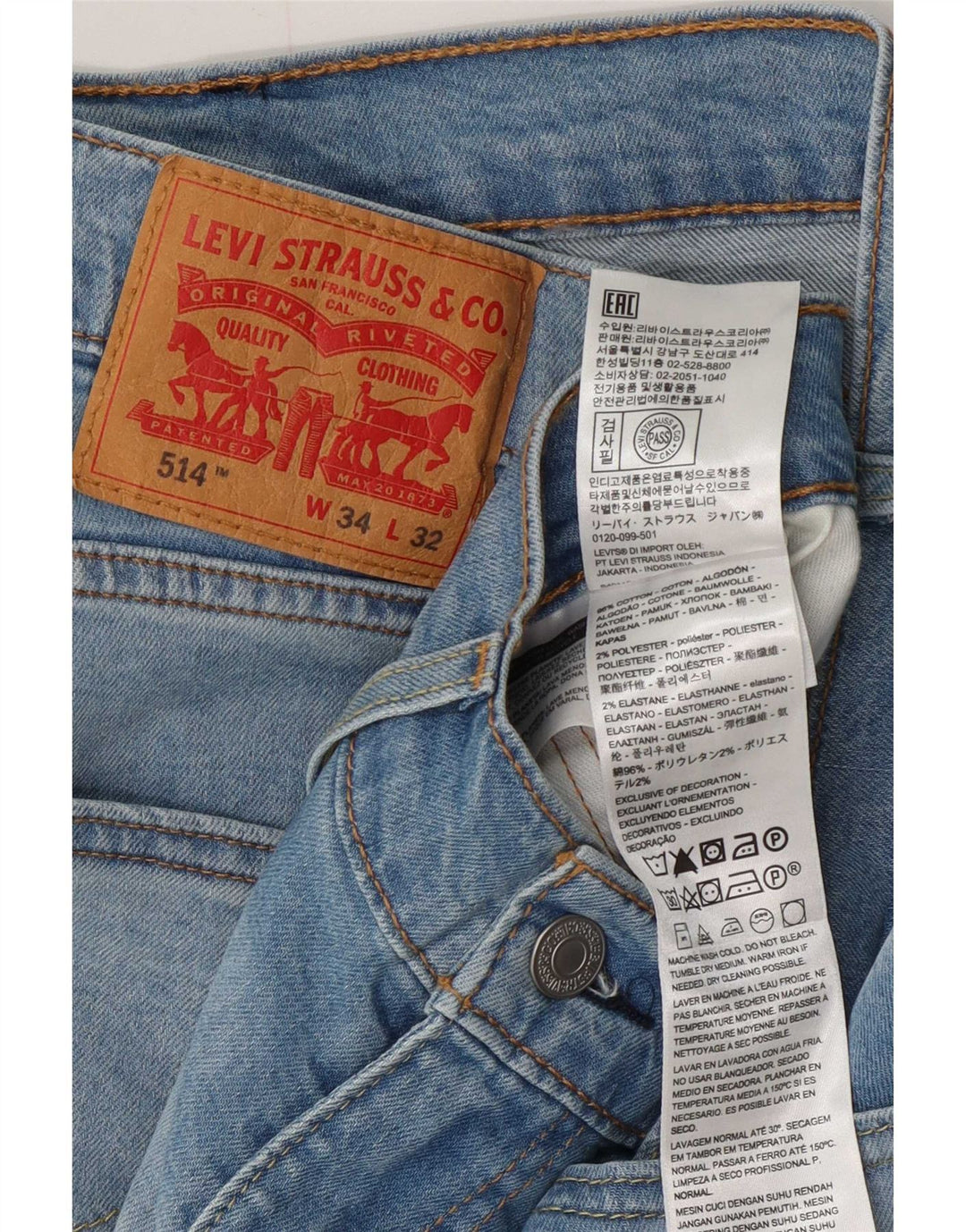 Levi's Jean Droit 514 Homme Bleu W34 L32 Coton
