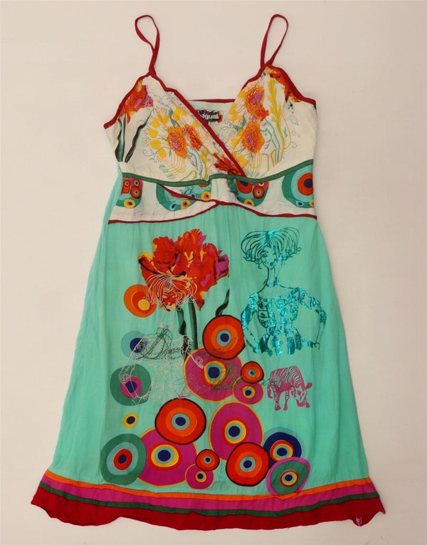 Desigual Womens Graphic Sundress EU 40 Medium Blue Floral Viscose