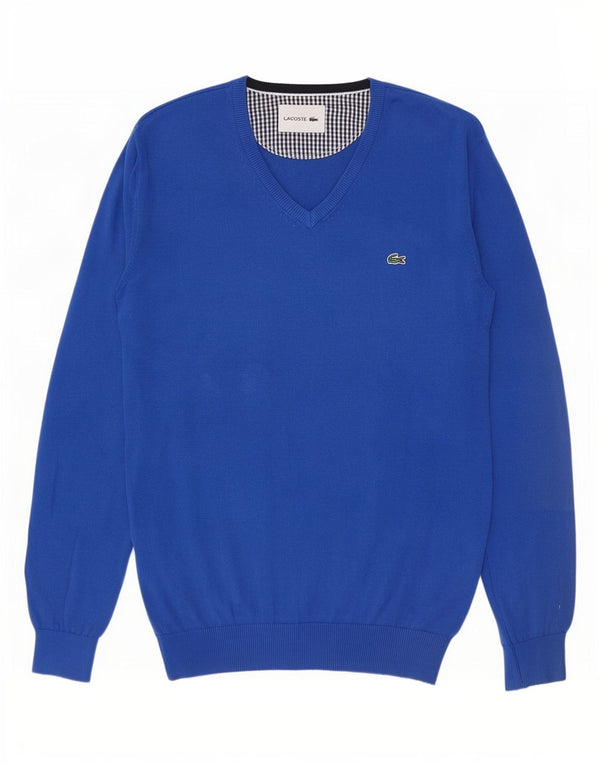 Maglione maglione da uomo con scollo a V Lacoste taglia 4 cotone blu medio