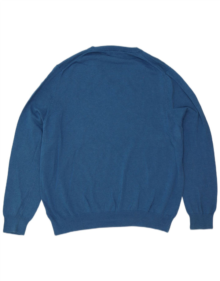Marks & Spencer Mens V-Neck Jumper Sweater 2XL Blue Cotton