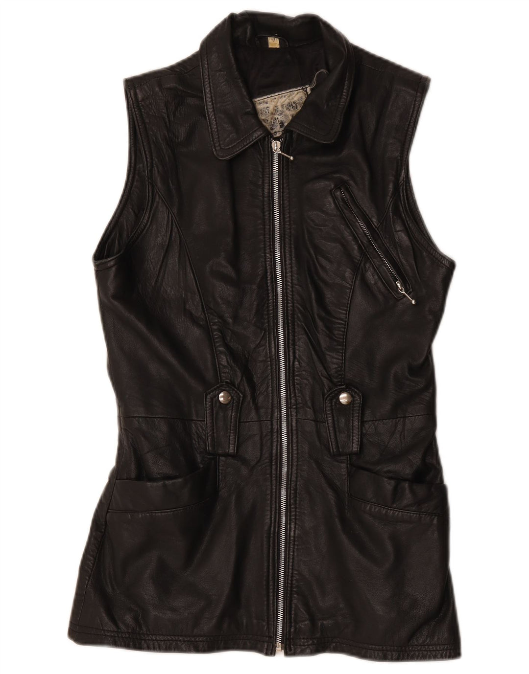 Vintage Γυναικείο Δερμάτινο Gilet UK 12 Medium Black