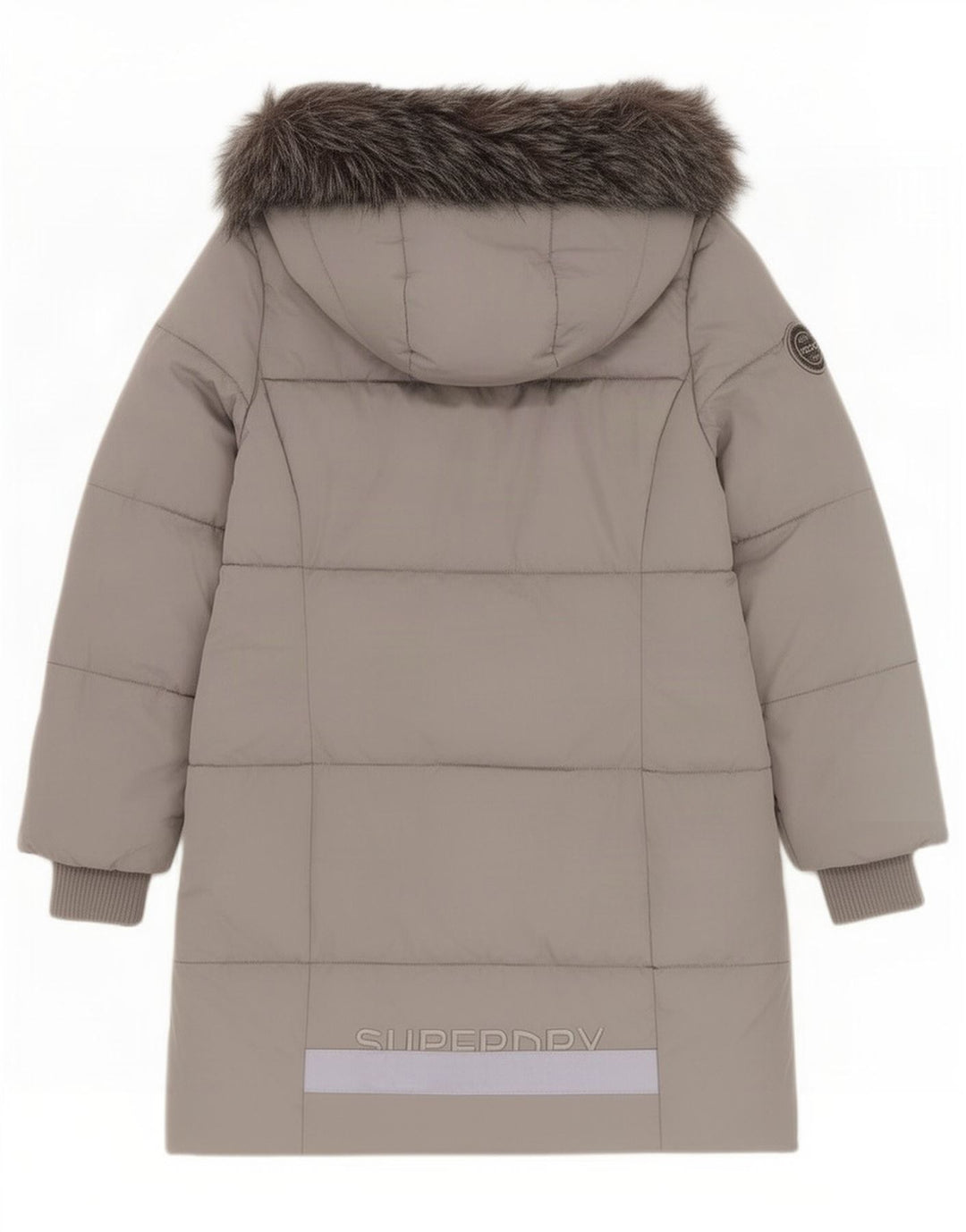 Casaco acolchoado com capuz gráfico feminino Superdry UK 12 poliéster cinza médio