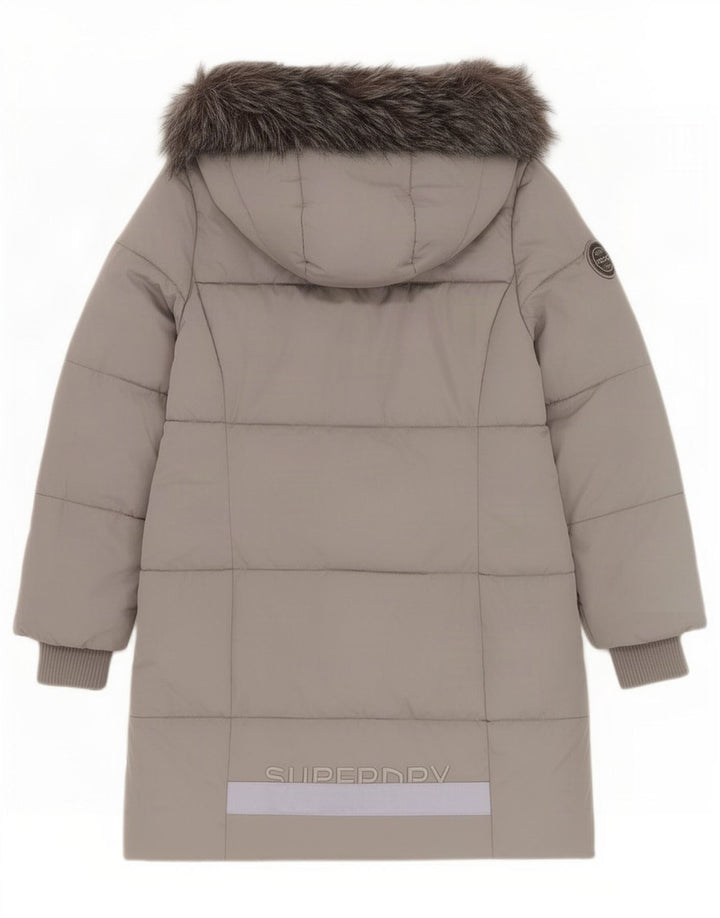 Casaco acolchoado com capuz gráfico feminino Superdry UK 12 poliéster cinza médio