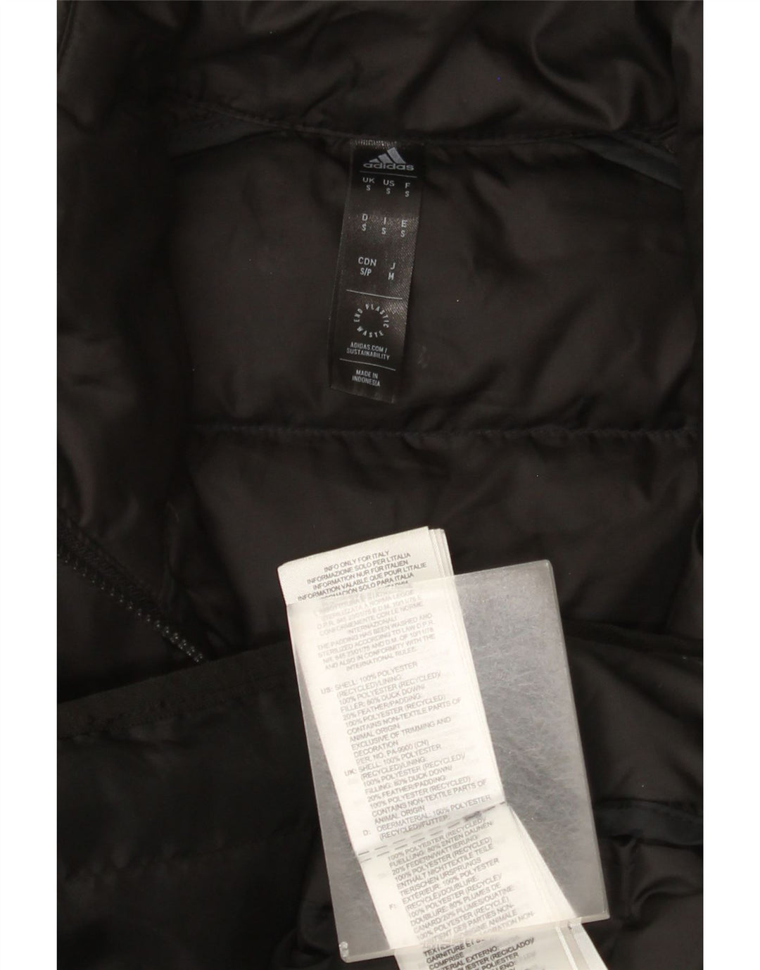 Adidas Mens Padded Jacket UK 36 Small Black Polyester