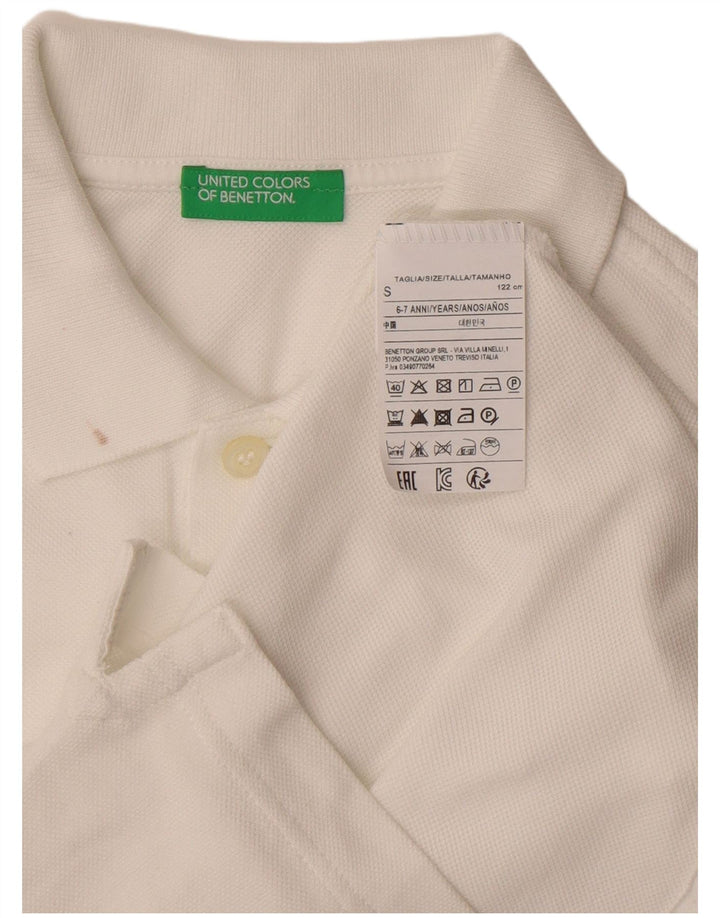 Benetton Boys Polo Shirt 6-7 Years Small White Cotton