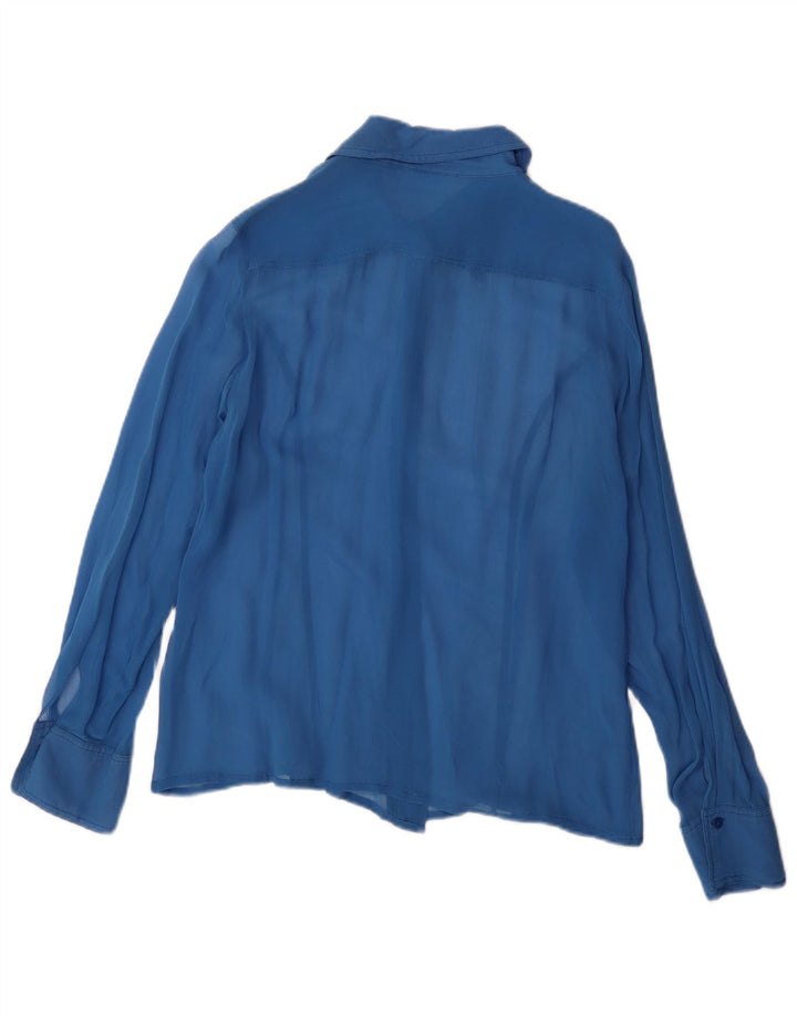 Vintage Womens Shirt Blouse UK 14 Large Blue
