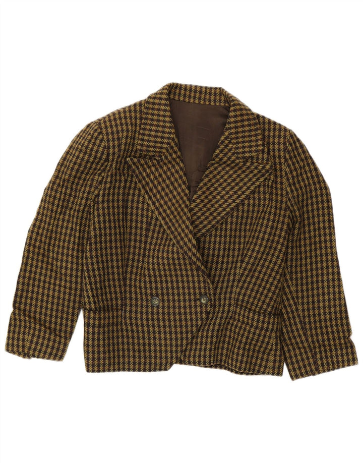 Vintage Womens Double Breasted Blazer Jacket UK 10 Small Green Houndstooth